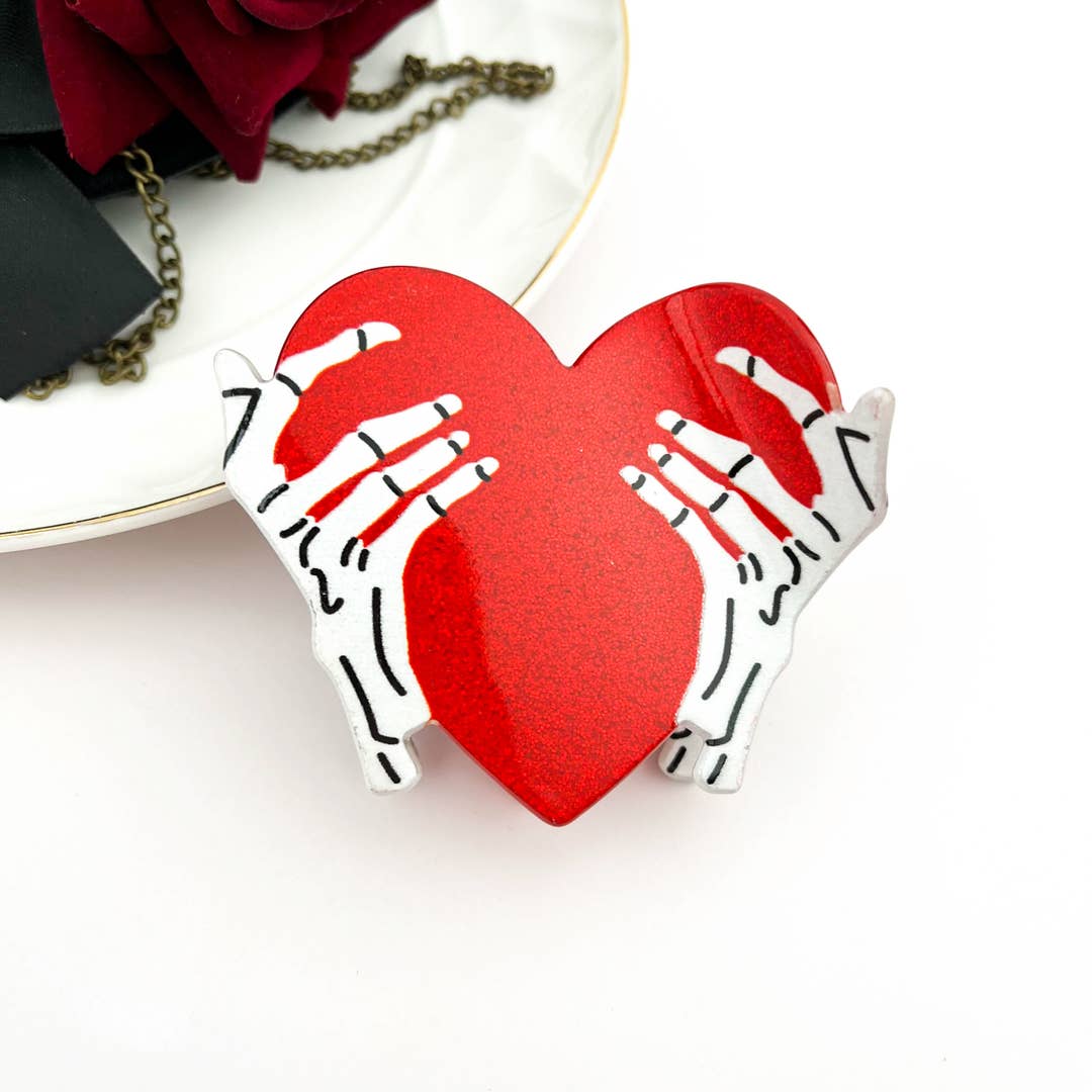 Skeleton Hands Heart Claw Clip